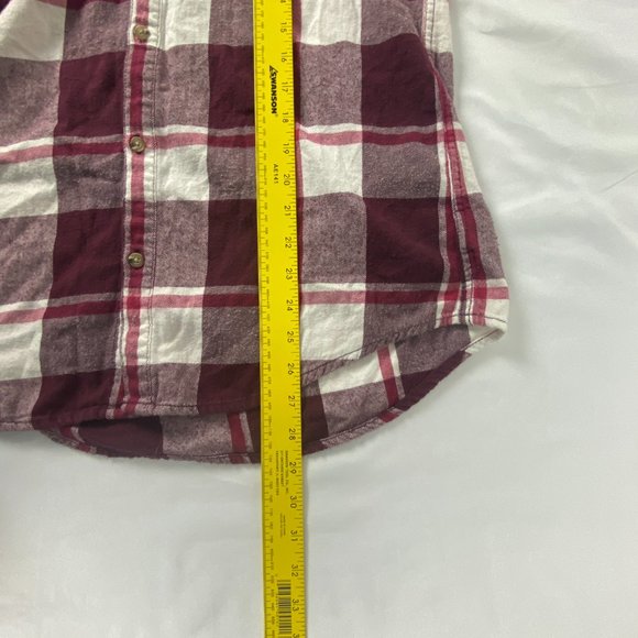 Aritzia TNA Hooded Shirt‎ Boyfriend Fit Flannel Plaid Button Up Red White - Picture 12 of 15